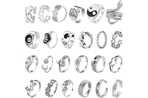 DAZZLUXE 24 Pieces Vintage Rings Silver Ring Set Adjustable Unisex Rings Punk Gothic Snake Cool Stacking Rings, Metal