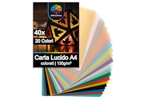 OfficeTree 40 fogli di carta colorata A4-20 colori tra cui oro e argento, carta da livello, multicolore per realizzare lanterne
