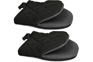 Topsky Mini Oven Mitts Microwave Mitts Pot Holder Heat Resistant Neoprene Cotton Gloves Surfaces Non-Slip Short Oven Gloves, Black 1 Pair