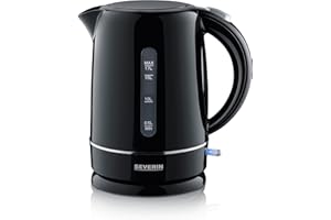 SEVERIN Bouilloire électrique sans fil pratique, Manipulation à une main, Capacité de 1,7 L, Ouverture extra large et Résistance cachée : Nettoyage facile, Noir, WK 4322