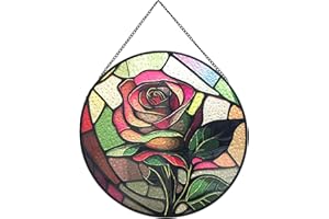 Payutou Hanging Stained Glass Sun Catcher,Rose Hanging Stained Glass for Windows,20cm/7.87inch Sun Catcher Garden Hangings Christmas Mother's Day, Valentine's Day Ornaments Festival Gift