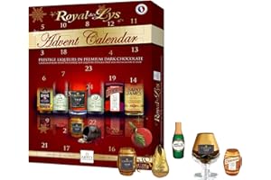 SYNC'T Advent Calendar - Abtey Premium Royal Des Lys Christmas Liqueur Calendar | With Cognac, Cointreau, Kirsch, Remy Martin, Grand Marnier, Rum Saint James & More | 24 Premium Chocolate Liqueurs| 290g