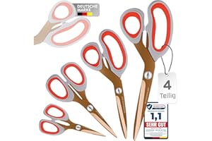 SCHERENPALAST Scheren Set 4-teilig, kupferro, titanbeschichtet – 23,5/20,5/17,5/13,5 cm – Premium Haushaltsschere & Stoffschere, Profi Schneiderschere, Nähzubehör & Bastelschere