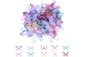 SALBSEVER Farfalle 3D, 60 pezzi, tessuto in organza, in chiffon traslucido, farfalle decorative per decorazioni fai da te, scrapbooking, bagagli, fermaglio per capelli da parete e finestra