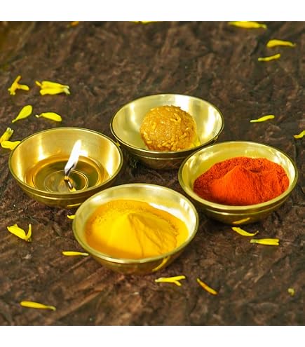 Buy Spillbox Brass Chandhan | Kumkum | Turmeric | Sandal | Haldi | Bowl | Pooja | Puja | Holder | Roli | Stand | Multipurpose for Temple Home - Lotus Chandhan Bowl (2) Online at Low Prices in India