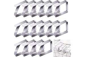 AHLMA Paquete de 16 Sujeta Manteles de Mesa Pinzas para Mantel de Exterior de Acero Inoxidable Sujeta Manteles Ajustable Picnics Barbacoas Bodas Fiestas Jardín Cocina Oficina Restaurante Boda Fiesta