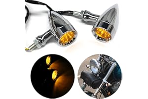 JMTBNO 2x Frecce Moto LED Cromo Indicatori di direzione Alluminio Indicatore Retrò Vintage Lampada Luci Ambra M10 12V Universale per Bobber Chopper Cruiser Cafe Racer Scrambler Tracker Custom