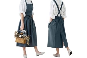 CPTDCL Grembiule da donna in cotone e lino, impermeabile, per la pulizia del giardino, per cucina, fiori, caffetteria, negozio