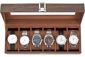 Caja Relojes con 6 Compartimentos, Ohuhu Caja para Relojes con Tapa de Cristal y Cojín Extraíble,Regalo para Cumpleaños Día del Padre Navidad
