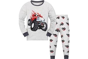 Codkkre Pyjama pour garçon Dinosaure Excavatrice Manches Longues Coton Hiver Noël Vêtements de Nuit 3-9 Ans