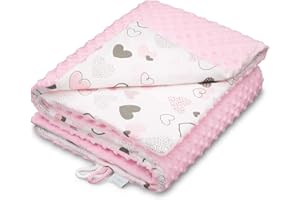 EliMeli Kocyk dziecięcy, kocyk do raczkowania z dzianiny typu Minky Dots – niezwykle miękki kocyk z polaru i bawełny z wypełnieniem, wysokiej jakości kocyk dla niemowląt 75 x 100 75 x 100 cm Pink - Hearts