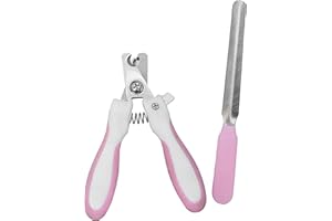 Vida Goods Pet Nail Clippers with Safety Guard & Nail File Sharp Nail Trimmer for Dogs, Cats, Rabbits & Small Animals Easy Grip, QuickStop Blade Lock Grooming Kit for All Breeds (White with Pink)