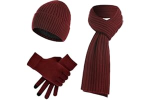 JIMACRO Winter 3set, Beanie Mütze Warme Knit Winterschal Thermo Touchscreen Handschuhe Set für Herren und Damen, Mütze Schal Handschuhe Set Mit Dick Fleece Innenfutter für Ski