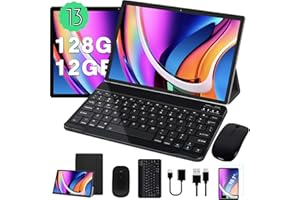 JUSYEA 2024 Newest Tablet 10 Pulgadas Android 13 Tablets PC 12GB RAM + 128GB ROM (1TB TF) Octa-Cores 2.0Ghz, WiFi 5G+2.4G, BT 5.0, Cast, 8000mAh, 8+5MP, Cuerpo Metálico, con Funda, Teclado y Ratón, Gris