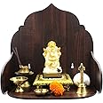 Amazon Brand - Solimo Beautiful Wooden Puja Stand/Shelf for Home Puja Mandir for Home Temple for Home and Office Puja Mandir for Living Room Wall Mounted Brown - SPJS-005
