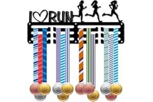 CREATCABIN Porte Médailles Course Support Mural Médailles Sport Cadre Fer Décoration avec 3 Ligne Crochets Rangement pour Récompenses Cintre pour 60 médailles Rubans Affichage Suspendu 29x13cm