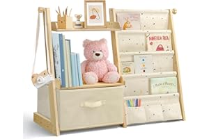 wooshwa Libreria Montessoriana per Bambini Bambina, Scaffale per Giocattoli, Legno Massiccio Montessori Scaffale Libreria 85 * 69.5 * 34.5cm - Terrazzo