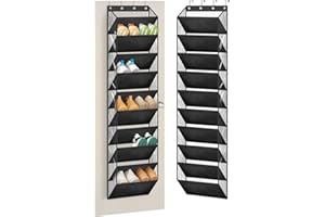 MISSLO 10 Tier Over Door Shoe Storage Organiser Hanging Shoe Rack Clear Deep Pockets Large Shoe Holder Back of Door, Fit 20 Pairs Shoe Organizer for Sneakers, Boots (Black)