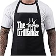 BBQ Aprons for Men, Funny Cooking BBQ Apron in 100% Cotton, Adjustable with 2 Pockets, Birthday, Christmas, Cooking Gifts for dad, chef, husband, him - Grillfather - Black