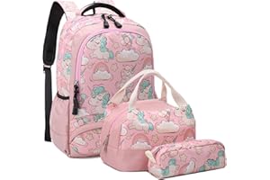 MEISOHUA Unicorno Zaino Scuola Elementare Impermeabile Zaini Bambino Sacchetti di Scuola Per Ragazze leggero campeggio borse casual Daypacks per adolescenti studenti 3 pezzi Rosa
