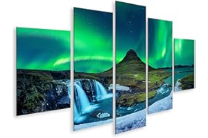 ISLANDBURNER Tableau Tableaux lumière du nord aurore boréale kirkjufell Islande montagnes kirkjufell hiver lumière du nord aurore boréale Cadre sur Toile Impression Photo Affiches