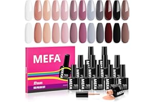 ‎MEFA MEFA UV Nagellack Set, Gel Nagellack UV Set 12 Farben Nude Rot Lila Braun Glitzer UV Gel Nagellack Soak-Off UV Shellac Nagellack für Anfänger DIY Nailart zu Hause Frühling Sommer, 7 ML