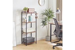 YMYNY Librería de 4 Niveles, Estantería, Biblioteca, Altura 112 cm, Estantería para Oficina, Marco Metálico, Industrial, para Sala de Estar, Estudio Oficina, Cocina, Marrón Rural HBC004H