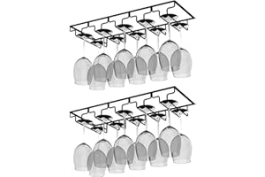 AcornFort W-603 2 Packs 5 Slots 10 Cups Metal Black Under Cabinet Hanging Wine Champagne Glass Goblets Stemware Rack Holder