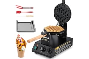 CGOLDENWALL Piastra per Bubble Waffle Elettrica 1400W, Piastra da Forno Antiaderente Intercambiabile, Impostazione della Temperatura 0-250℃, per Caffetteria/Dessert/Ristorante - Include Ricette