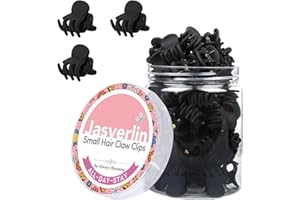 JASVERLIN Pequeñas pinzas para el pelo Garra diminuta para el pelo fino, las mujeres Little Girl Mini accesorios de plástico Clam Clip Styling, antideslizante fuerte agarre 50pcs (Negro mate)