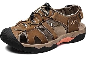 VTASQ Sandalias Hombre Verano Piel, Aire Libre Deportivas Playa Antideslizantes Zapatos Senderismo Sandalias con Punta Cerrada Zapatos de Senderismo