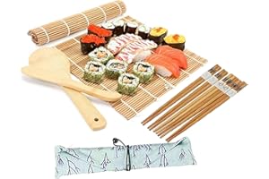 GEGXCN 10pcs Sushi Making Kit with Sushi Rolling Mat, Complete DIY Sushi Tools for Beginners, Maker for Breakfast Dinner Party, Compact Bamboo Roller