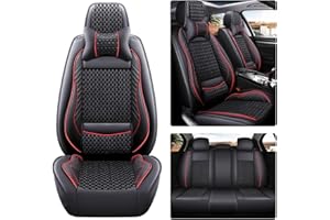 maiqiken Autositzbezug Für Volkswagen T-Cross Komplettset 5-Sitze Sitzbezüge Allwettereinsatz Auto PU Ledersitzbezug Vorne und Hinten,Deluxe - Schwarz rot