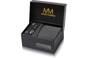 Massi Morino Tie and Pocket Square Set for Men incl. Cufflinks, Tie Clip and Gift Box | Men’s Tie Set for Weddings