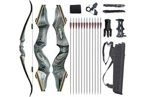 Monleap Recurve Bow and Arrows for Adults 60" Archery Set Right Hand Longbow 30-60lb Wood Riser Takedown Bow Arrow Quiver for Beginner to Intermediate Shooting Hunting