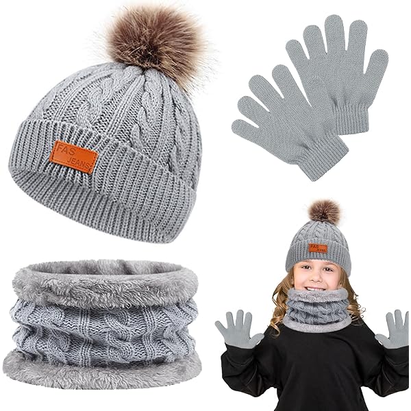 Ensemble Bonnet, écharpe Et Gants Pour Fille 4-10 Ans – Doux, Chaud, Confortable – 3 Pièces Pour L'hiver – Fiohiros - 3