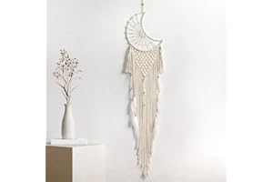 Weldomcor Atrapasueños de Luna macramé atrapasueños Plumas Tradicionales Bohemias Hechas a Mano para Colgar en la Pared con borlas para Dormitorio Infantil Regalos para decoración del hogar