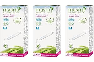 ‎MASMI Masmi Leichte Applikator-Tampons, Bio-Baumwolle, plastikfrei, 100 % biologisch abbaubar, parfümfrei, hypoallergen, chlor- und dioxinfrei, 3 Boxen mit je 16 Stück