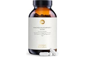 ‎SUNDAY NATURAL SUNDAY NATURAL® Magnesium Komplex hochdosiert – 240 Kapseln - 400mg pro Tag - aus 7 Verbindungen: Magnesium Bisglycinat, Citrat, Malat, Laktat, Ascorbat, Oxid, Lysinat - Vegan, laborgeprüft