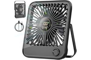 Dealswin Ventilateur USB Bureau Silencieux Mini Portable Petit Ventilateur de table 100 Vitesses et 3600 mAh Rechargeable Batterie Portatif Pliable Ventilateur pour Dormir, Bureau, Maison（Noir）