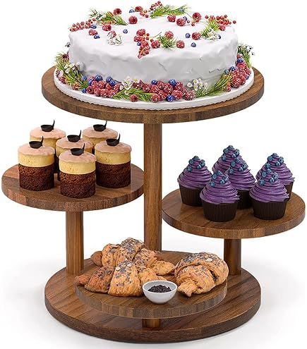 Alzata Per Cupcake In Legno, 4 Ripiani, Capacità 100 Cupcake, Espositore Rustico Per Dessert
