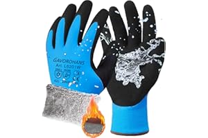 GAVOROHANS Wasserdichte Thermo-Winter-Arbeitshandschuhe, Polarfleece-Innenfutter, Hervorragende Griffigkeit, Doppelte Latex-Beschichtung (Blau-1Paar, L)