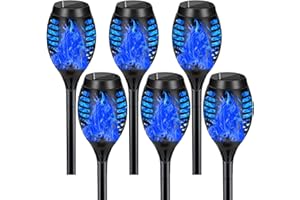 SOLARBABY 6 Pezzi Luci della torcia solare della fiamma,Flickering Blue Flame Giardino Luci,IP65 Impermeabile Torcia Solare per Halloween Giardino,Cortile,Esterni,Prato Illuminazione