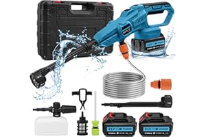 WOWSPEED Nettoyeur Haute Pression sans Fil, 120 Bar, Pistolet à Eau Mobile Haute Pression avec 2 Batteries, buse Multifonction 6 en 1, buse rotative à 180°, 3 Niveaux de réglage, Tuyau de 5 m, chaudière