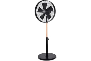 DOMAIR JAVA NOIR - Ventilateur sur Pied - Diamètre 40 cm - 50 Watts - 4 vitesses -Débit d’air en m3/h : 4566 - Oscillation Inclinable et Ajustable en hauteur 120 cm - Noir