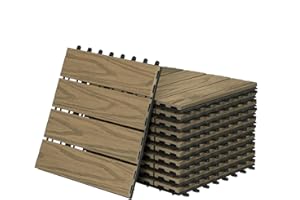 Laneetal WPC Fliesen 11er Set für 1 m², Balkonfliesen 30x30 cm, Klickfliesen Terrasse Balkon, Terrassenfliesen Klicksystem, Bodenfliesen Bodenbelag für außen, Hellbraun