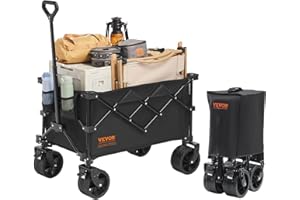 VEVOR Collapsible Folding Wagon, 220 L Beach Wagon Cart with All-Terrain Wheels, Heavy Duty Folding Cart Max 330 lbs with Drink Holders, for Camping, Shopping, Garden