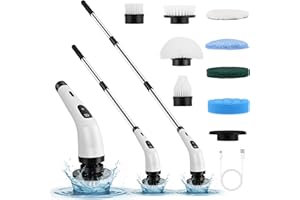 EUAKEE Brosse Nettoyage électrique rotatif avec 8 têtes remplaçables et tige réglable, scrubber à 2 vitesses pour salle de bain, cuisine, voiture