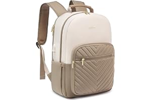 LOVEVOOK Rucksack Damen, Laptop Rucksack 15,6 Zoll, Schulrucksack Mädchen Teenager mit USB Ladeanschluss, Schultasche Rucksäcke Elegant für Schule Reise Uni Arbeit. Beige Khaki