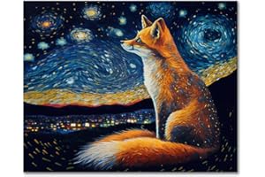 TISHIRON Fox Pictures Paint by Numbers for Adults Beginner, Night Starry Sky Abstract Painting Paint by Number Kits On Canvas Acrylic Paint,Drawing Paintwork with Paintbrushes Oil Painting Home Decor16x20 inch